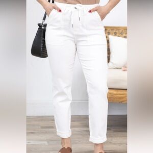 NWT Judy Blue 11/30 White High Rise Jogger Jeans Drawstring Elastic Waist